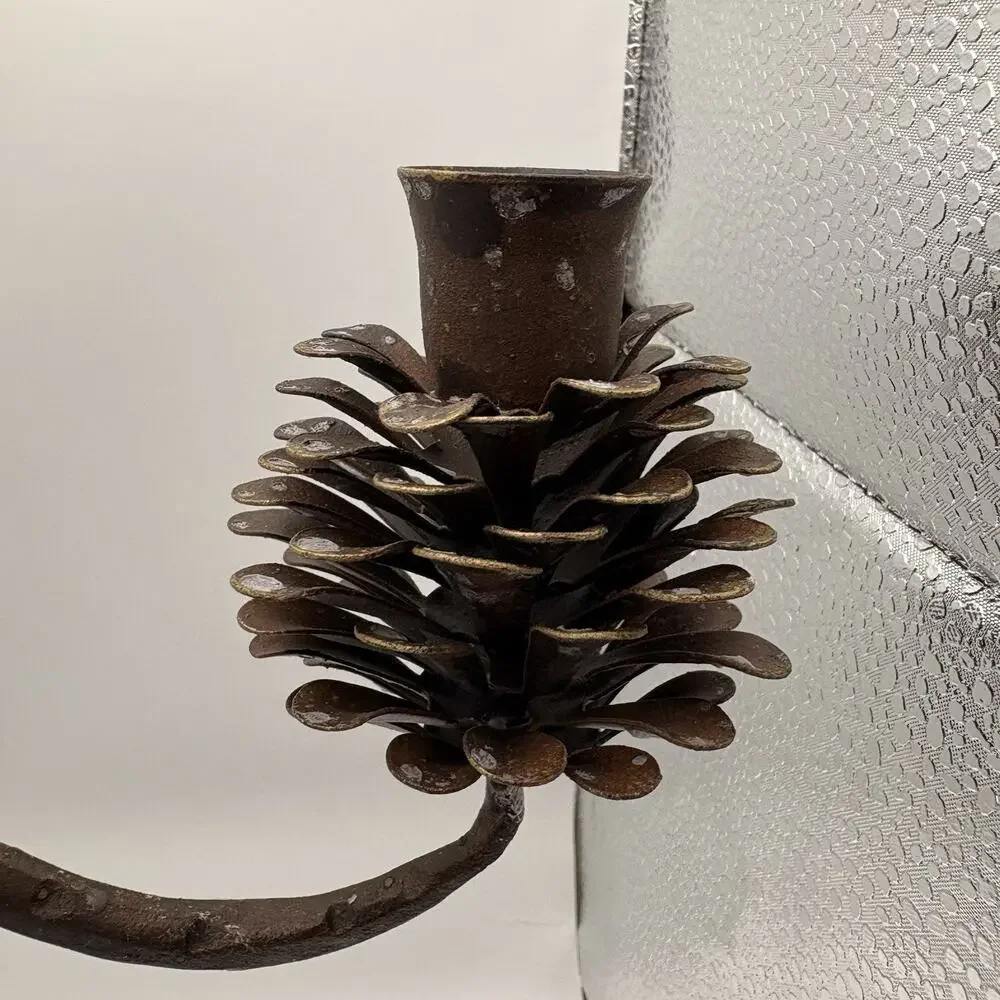 Iron Pinecone 3 Taper Candle Candelabra Fall Holiday Decor Bronze Finish Used